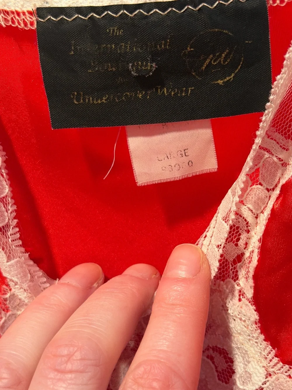 Vintage Undercover Wear Red Satin Lace Slip Nightgown Size Large